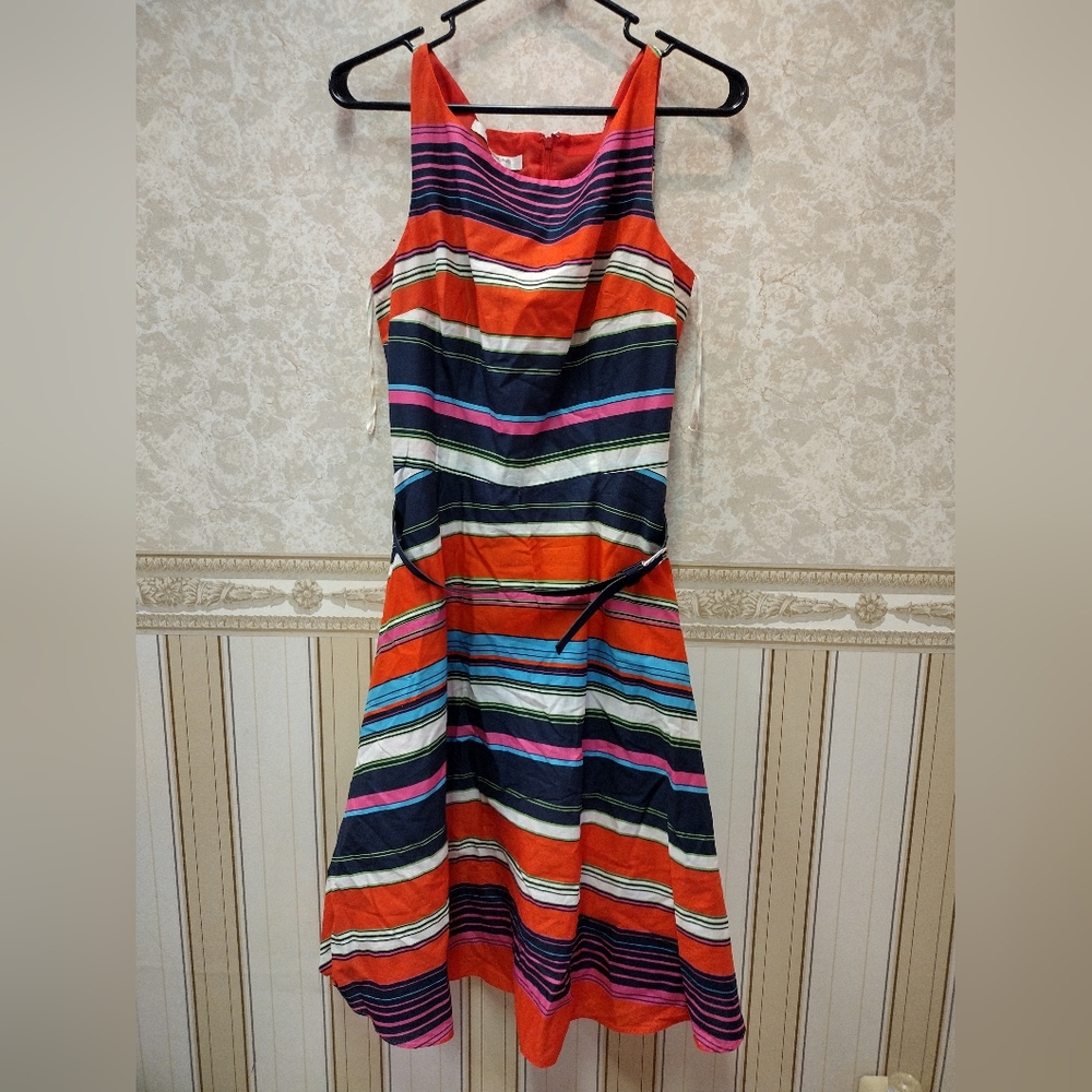 Evan-Picone striped sleeveless belted dress size 10